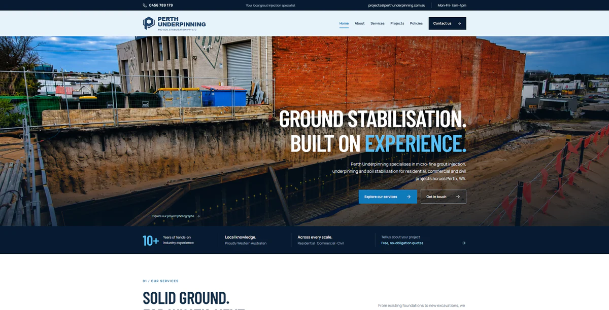 Perth Underpinning website homepage