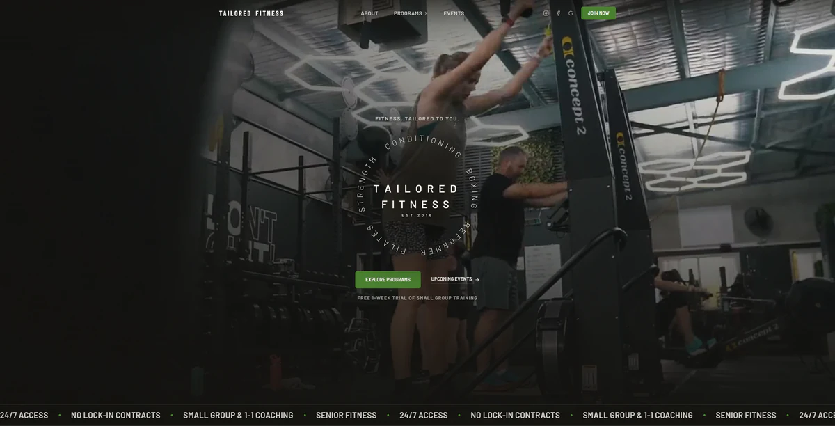 Tailored Fitness website homepage